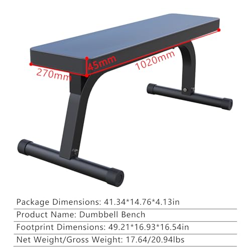 Flat Weight Bench for Home Gym, Commercial Quality, Strength Training, Stable Assembly, Black