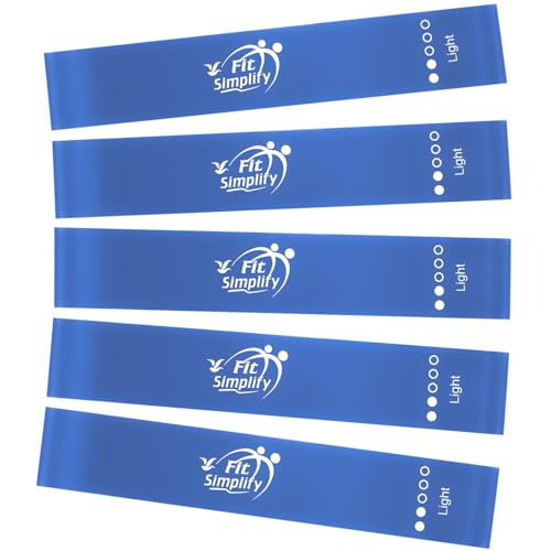 Fit Simplify Resistance Loop Exercise Fitness Bands with Instruction Guide and Carry Bag, Set of 5
