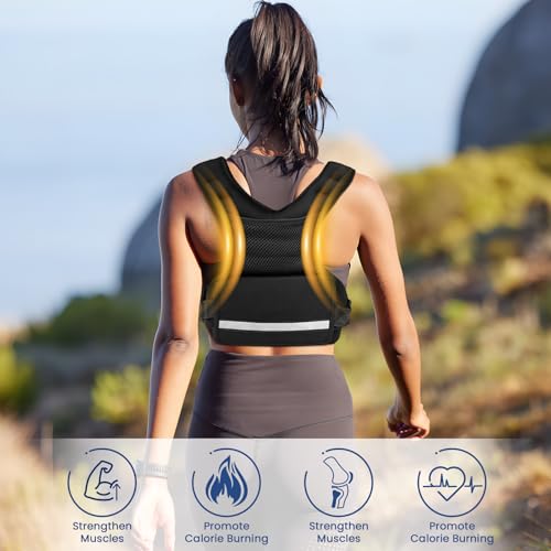 Adjustable Weight Vest for Men & Women, 4-10LBs/11-20LBs with 6 Weight Pags, Pockets & Reflective Strip for Running, Strength Training, Fat Loss & Body Sculpting