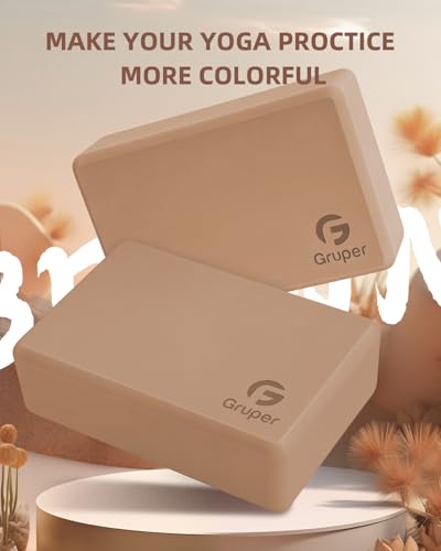 Gruper Yoga Blocks 2 Pack, 9"x6"x3" Exercise Blocks High-Density EVA Foam Blocks with Soft Non-Slip Surface, Lightweight Yoga Props for Yoga Pilates Meditation & Stretching - color: Brown