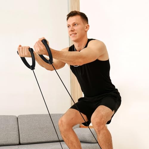 VOSAREA 1 Pair Black Stepper Resistance Bands, Nylon Resistance Bands for Stepper, Exercise Belts with Handles for Home Gym Workout