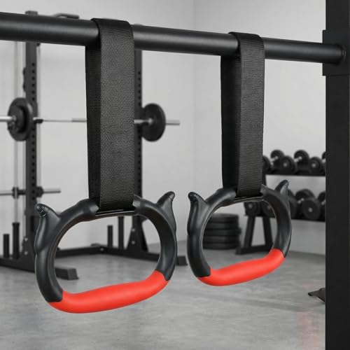 Gymnastics Rings, Children's Home Gym Equipment, Children's Adjustable Strap Strength Training Rings (Red)