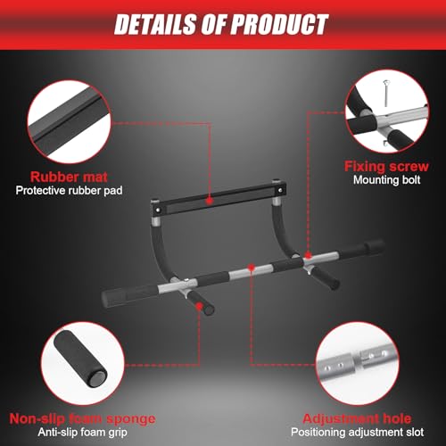 Pull Up Bar for Doorway, Portable Pull-up Bar for Strength Training, Body Fitness Workout Bar With Thickened Steel, Indoor Chin-Up Bar&Upper Body Workout Bar Fitness Trainer for Home and Gym