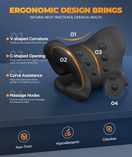 Graphene Magnetic Neck Stretcher for Deeper Pain Relief, Instant Heating Pad Cervical Traction Device Pillow, Neck Cloud for TMJ Tension Muscle Migraine, Christmas Gifts for Women, Mom, Men(Gray)