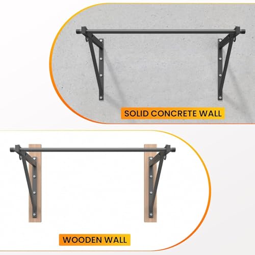 500LBS Capacity Wall Mounted Pull Up Bar, 45"/51" Chin Up Bar, Reinforced Thick Metal Joist Mounted Strength Training Bar with Adjustable Depth