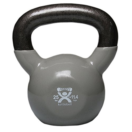CanDo Kettle Bells, Vinyl Coated and Color Coded Kettle Bell for Rehabilitation, Strength Training, and Toning, 25 lbs, Silver