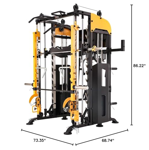 3061B Smith Machine with Adjustable Lever Arms, 2:1 Pulley Ratio All-in-One Home Gym System, Commercial Grade Squat Rack with Dual 440lbs Weight Stacks & Attachment (Safe Solo Training)