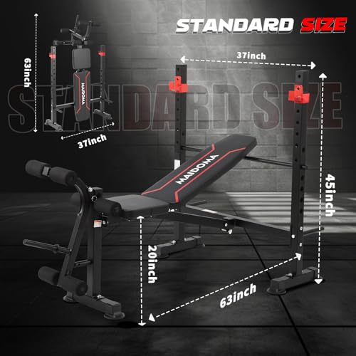 MAIDOMA 8 IN 1 Standard Weight Bench Set with Leg Extension and Leg Curl, Fast Folding & Adjustable Workout Bench for Home Gym,Adjustable Bench Press with Squat Rack.(US Stock) - color: wine red