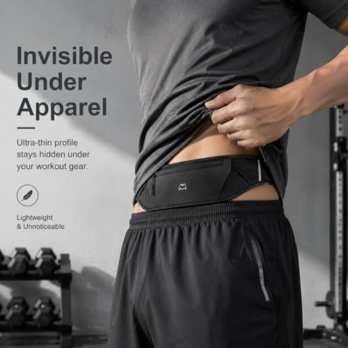 Simptech Running Belt Bag - Lightweight Reflective Waist Fanny Pack for Men Women, Quick-Dry 3-Pocket Running Gear with Phone Holder for Hiking Cycling Travel Essentials (Black)