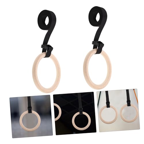 Hemoton Wooden Gymnastic Rings with Adjustable Straps Indoor Fitness Workout Gear for Strength Training Bodyweight Exercises and Enhanced Flexibility and Design for Home Use