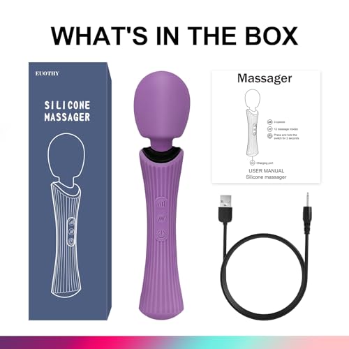 Handheld Wand Massager - Rechargeable Cordless Body Massager with 12 Vibration Patterns & 3 Speeds - Waterproof Silicone Percussion Massager for Neck, Shoulder, Back Muscle Relief - Rose Purple