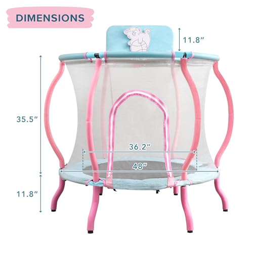 Trampoline, Portable Fitness Foldable Trampoline in-Home Mini Rebounder with Adjustable Handle, Exercise Trampoline for Kid/Adults, 40" Max Load 330lbs (Enclosure, Pink)