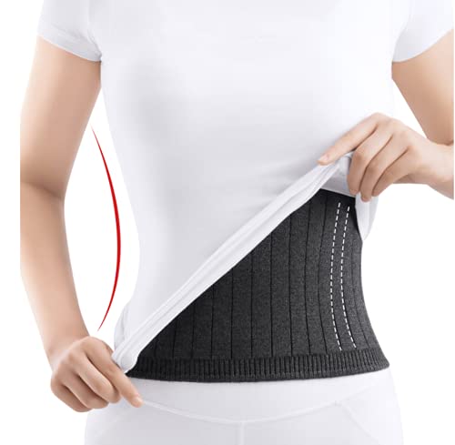 Thermal Cashmere Knit Lumbar Warmer Lower Back Support Belt Brace Stomach Kidney Warmer Abdominal Binder Belly Wrap - color: Grey, size: M suggest 50-60KG