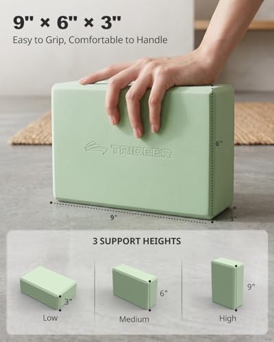 Trideer Yoga Blocks 2 Pack, Soft Non-Slip Foam Blocks with Beveled Edges for Alignment and Stretching in Yoga, Pilates, and Dance - Supportive, Lightweight, Odor Resistant, Latex-Free