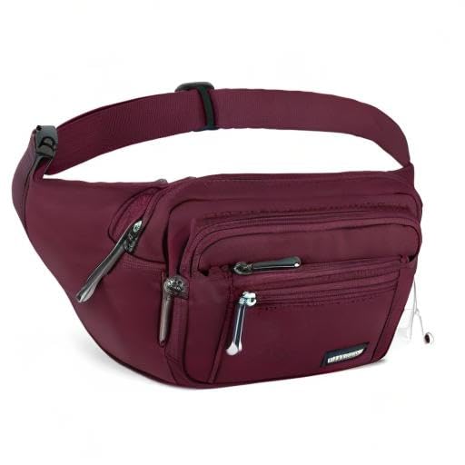 CXWMZY Fanny Packs For Women & Men Waist Pack Hip Bum Bag with Multi-Pockets Large Capacity Waterproof Casual Bum Bag for Disney Traveling Casual Cycling Running Hiking (Wine Red) - color: Wine Red