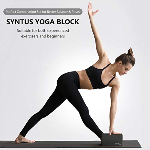 Syntus Yoga Block and Yoga Strap Set, Soft Non-Slip Yoga Blocks 9×6×4 inches, 8FT Metal D-Ring Strap for Yoga, General Fitness, Pilates, Stretching and Toning - color: Black