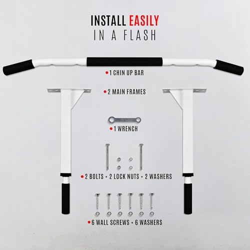 Yes4All Pull Up Bar Wall Mounted - Multifunctional Wall Mounted Pull Up Bar for Home Gym Workout Strength Training Equipment - color: C. Standard - White