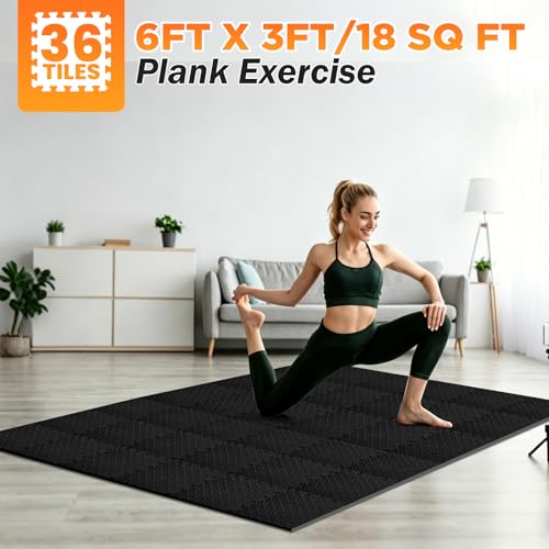 18 Tiles EVA Interlocking Foam Gym Floor Mats Set, 12"x12"x0.4" Protective Puzzle Flooring for Home Gym Workout Exercise Garage Playroom (18Pcs)