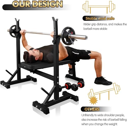 Bench Press, CANPA Olympic Weight Bench with Squat Rack Workout Bench Adjustable Barbell Rack Stand Strength Training Home Gym Multi-Function - color: dark black