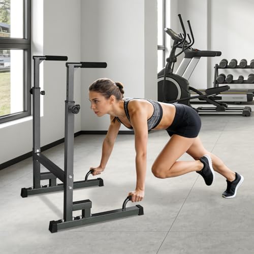 Adjustable Height Dip Bar Station, Multi-function Dip Station Pull Up Bar Full Body Strength Training Workout Fitness Equipment for Tricep Dips, Heavy Duty Dip Station for Home Gym - color: Dip Bar