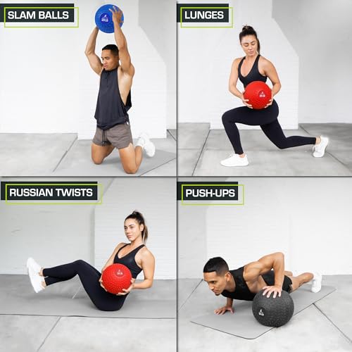 ProsourceFit Slam Medicine Balls 5, 10, 15, 20, 25, 30, 50lbs Smooth and Tread Textured Grip Dead Weight Balls for Strength and Conditioning Exercises, Cardio and Core Workouts