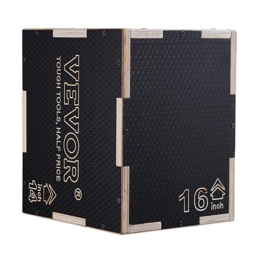 VEVOR 3 in 1 Plyometric Jump Box, Easy-to-Assemble Wood Plyo Box for Jumping Trainers, Home Gym Training and Conditioning - style: 16" x 14" x 12"