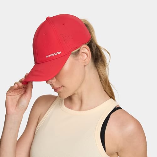 MISSION Cooling Vented Performance Hat Unisex Cap for Workouts, Golf & Running, Sweat & Water Activated Technology - color: Team Red