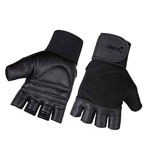 Weight Lifting Gloves Genuine Leather Padded Palm Gym Workout Fitness Gloves Built in Wrist Support Long Velcro