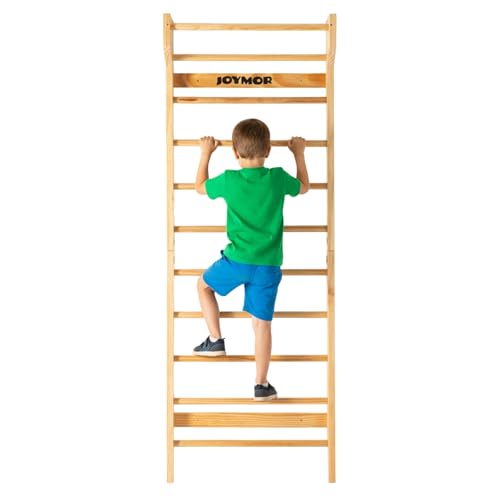 JOYMOR Gymnastics Swedish Ladder, Multiuse Exercise Ladder, Wall Mounted Pull Up Bar, Physical Therapy for Stretching and Various Exercises, Indoor Gym Workout Yoga (Wood Stall Bar)
