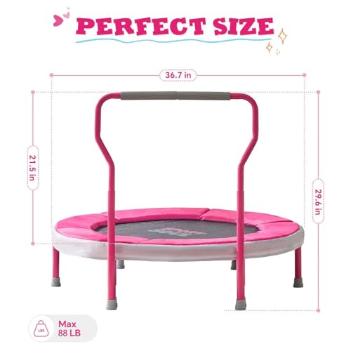 SPORTSOUL Mini Trampoline for Kids 3-6 with Super Safe Foam Handle Bar - color: Pink