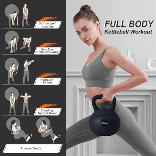 DlandHome Kettlebell Weights Strength Training Kettlebell-Great for Full Body Workout and Strength Training,Easy Grip Handle,PVC Filled with Iron Sand - color: Black-25lbs