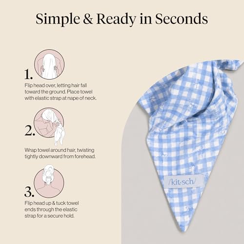 Kitsch XL Microfiber Hair Towel Wrap for Women - color: Gingham Blue