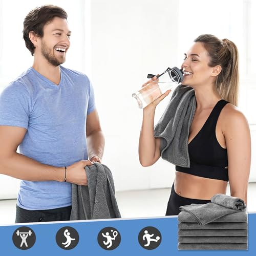 24 Pack Gym Towels Set - Highly Absorbent and Quick Drying Microfiber Salon Towels, Premium Hand Cloths for Bathroom, Gym, Shower, Hotel, and Spa - 16x27 inch (Grey)