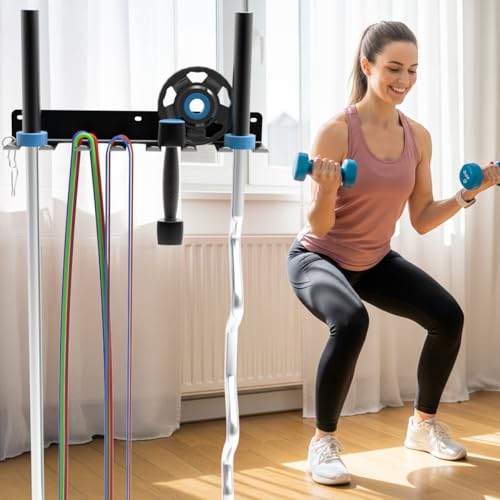 Multi-Purpose Gym Equipment Storage Rack, Wall-Mounted Heavy Dudy Home Gym Accessory Storage Rank for Resistance Bands, Barbells, Lifting Belts, 8 Prongs