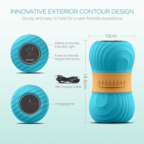 Vibrating Peanut Massage Ball Roller, Electric Double Lacrosse Massage Ball with 4 Intensities for Muscle Pain Relief, Rechargeable Deep Tissue Massage, Yoga Sports Fitness MB300 (Blue) - color: Blue