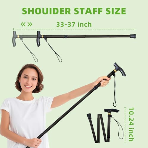 Shoulder Pulley for Physical Therapy, Foldable Shoulder Wand Rotator Cuff Rehab – Portable & Shoulder Reliever with Hook, Lightweight Stretching Tool – Durable Shoulder Exercise Equipment (Black)