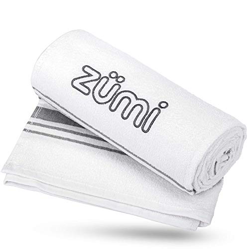 Zumi 100% Cotton Quick Dry Large Travel Towel - Soft, Thin, Compact, Highly Absorbent, Lightweight Camping Towel for Beach, Gym, Bath, Shower, Swimming, Dorm, RV - White - color: Large White