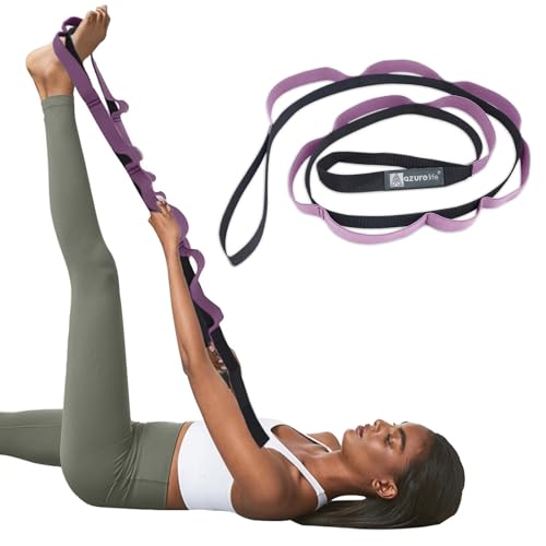 Half-Elastic Stretch Straps with 11 Loops, Stretching Strap for Physical Therapy, Multi-Loop Yoga Strap Fitness Exercise Strap for Yoga, Pilates, Dance, Flexibility&Exercise - color: Half Elastic-Purple