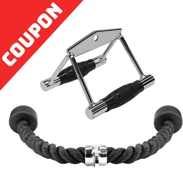 Yes4All Cable Machine Attachment, Row Handles, Tricep Rope, Straight Bar, V Bar, LAT Pulldown Accessories Load 880 LB for Home Gym - color: B. Double D Handle + TricepRope