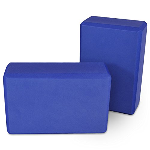 YogaAccessories High Density and Lightweight Foam Yoga Blocks - Strength and Flexibility Aid (Set of 2) - color: Blue, size: 9"x6"x3" (Set of 2)