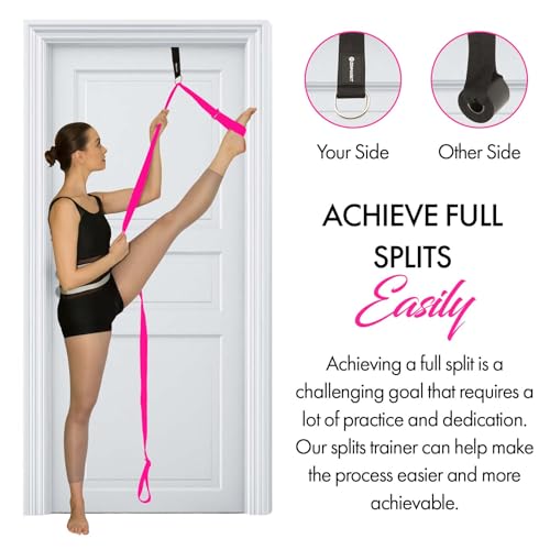 Stretching Strap With Door Anchor - Stretching Equipment to Improve Legs Flexibility - Splits Trainer For Home Ideal In Ballet, Dance, Cheerleading, Taekwondo, Yoga, Pole Dancing & Gymnastics - color: Pink