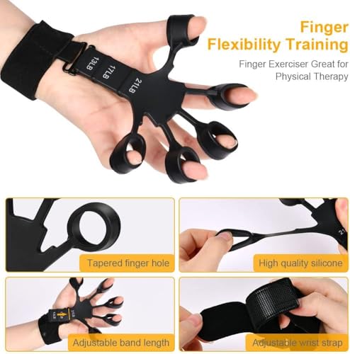 Finger Strengthener Extension Exerciser Stretcher, Strength Adjustment Finger Resistance Bands Used to Exercise Finger Strength - Gray 1PCS