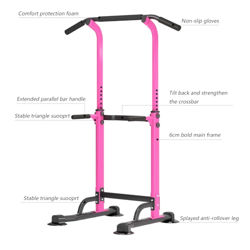 SogesPower Power Tower Dip Station Pull Up Bar Station for Home Gym - color: Pink