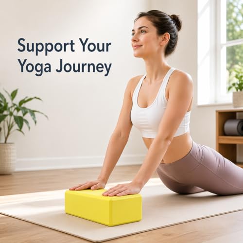 High Density EVA Foam Yoga Block Support and Stability for Stretching, Workout, Pilates at Home and Gym - color: Yellow