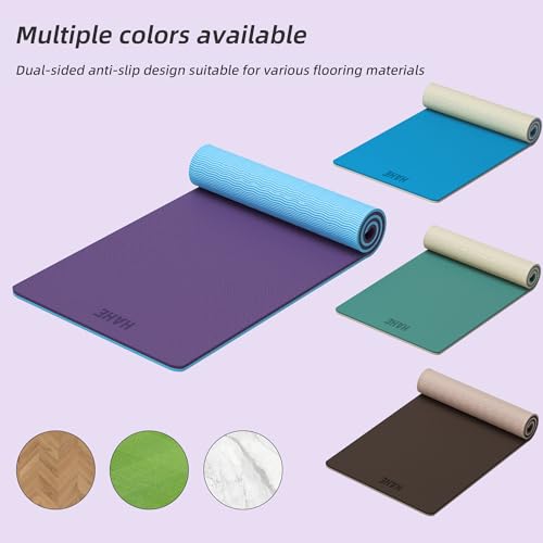 HAHE Extra Thick Yoga Mat, 72"Lx32"Wx0.4"Th (10mm), Wide Non-slip Exercise Mats with Carry Strap, Double-Sided POE Fitness Mat for Yoga, Pilates & Floor Workouts - color: Purple+Sky Blue
