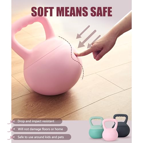 SogesPower Soft Kettlebells, Iron Sand Filled Strength Training Weights, Shock-Proof with Wide-Grip Handle, Fitness Kettlebells for Home Gym - color: 15LBS-Pink