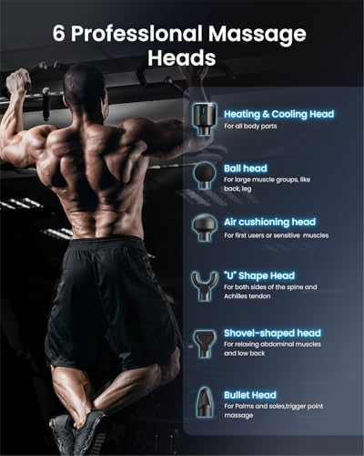 RENPHO Power+ Thermacool Massage Gun with Heat and Cold, Fathers Day Dad Gifts, 12mm Amplitude Deep Tissue Percussion Massager for Professional Athletes, App Controlled Guided Courses, 6 Speeds - color: Soot-black