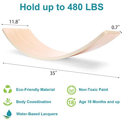 Wobble Board, Wooden Balance Board Kids for Toddlers & Adults, Curvy Rocker Board for Yoga and Exercise Indoor & Outdoor, Open Ended Learning Toy Gift