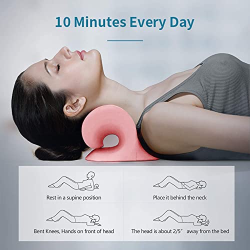 RESTCLOUD Neck and Shoulder Relaxer, Cervical Traction Device for TMJ Pain Relief and Cervical Spine Alignment, Chiropractic Pillow, Neck Stretcher(Pink) - color: Pink