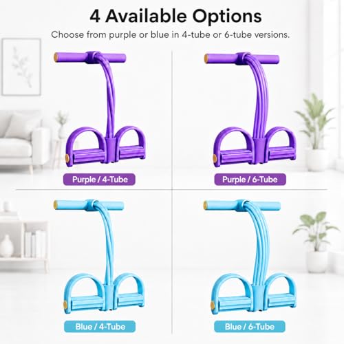 Bungee Rope Pedal Tension Brace, 4 Tubes/6 Tubes Optional, Latex Elastic Band for Abs Training, Leg Stretching and Strength Training, Blue/Purple